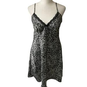 Y2K Babydoll Black Silver Lace Tie Waist Paisley Floral Slip Dress Cami